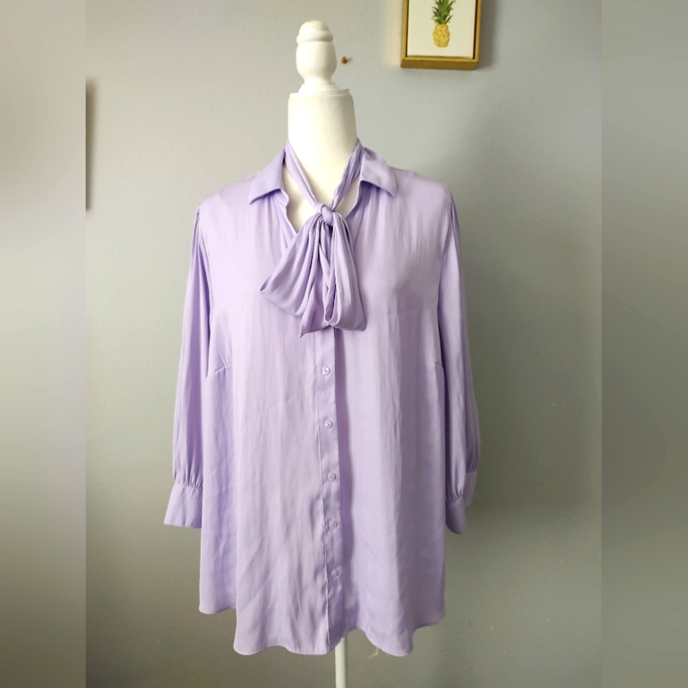 Blouse Top Worthington 3/4 Sleeves   Size 1X with bow  Iced Lavendar brand new